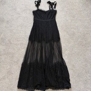Gianni Bini Clea Jacquard Mesh Lace Maxi Dress Womens 8 Black Witchy Whimsigoth